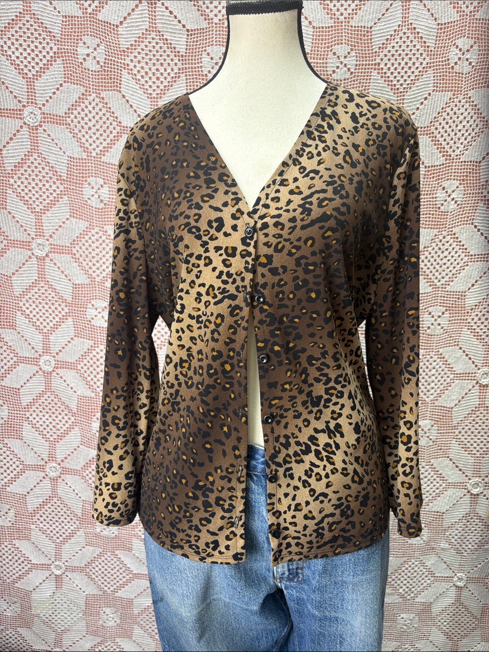 Y2K Kathie Lee Collection Leopard Print Cardigan – Size XL